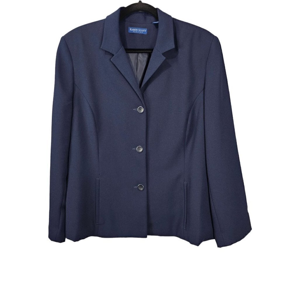 Karen Scott Navy Three Button Suit Blazer